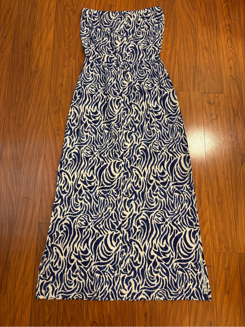 Vineyard Vines Strapless Navy White Graphic Patterned Maxi Dress Womens Small